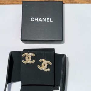 Beautiful Double C Chanel Earrings with faux pearl detail! Original Chanel box!